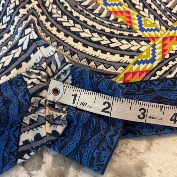 Flying Tomato Shorts Sz L Batik Aztek High Waist Blue/Black - Picture 6 of 6